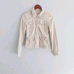 Vintage Utility SZ M Beige Khaki Front Buttons Pockets Jacket Y2K Plugg